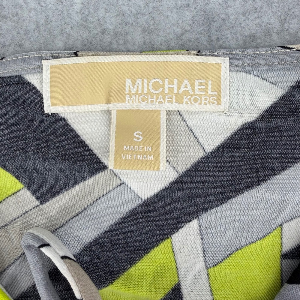 Michael Michael Kors Lime Green Geometric Abstract Lace Up Kaftan Top Small - Picture 1 of 10